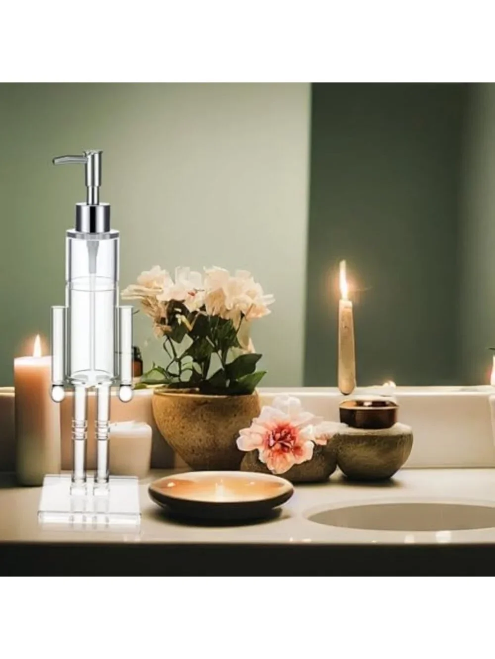 2 Pcs Christmas Soap Dispenser Set - Clear Acrylic Nutcracker Pump for Holiday